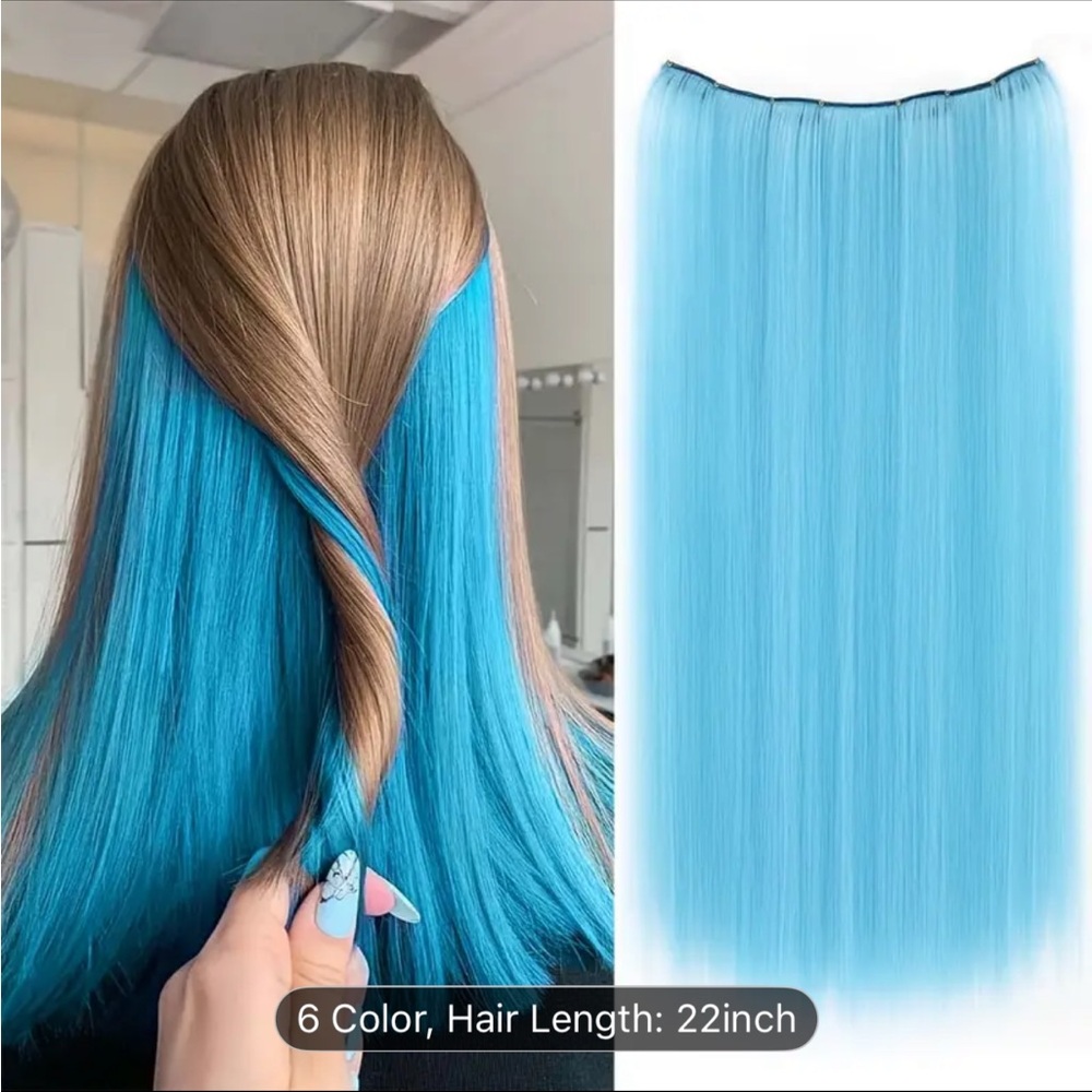 Bright Blue Clip-In Hair Extensions - Vibrant Aqua Blue Remy-Feel Strands